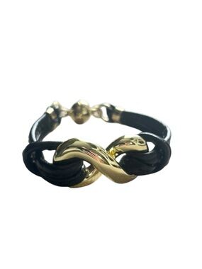 Roberto by RFM Nodi Gold Infinity Black Leather Bracelet